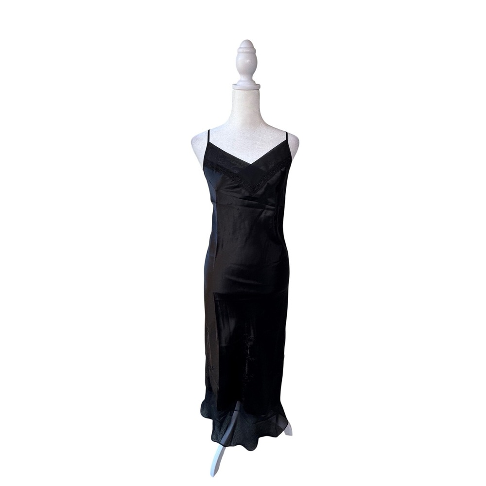Vintage Intimate Essentials Slip Dress Beaded Black Women's Large Coquette Goth